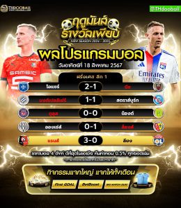 ผลโปรแกรมบอล18-08-67