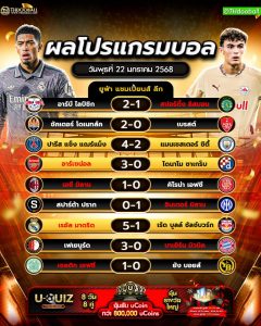 ผลโปรแกรมบอล22-01-68