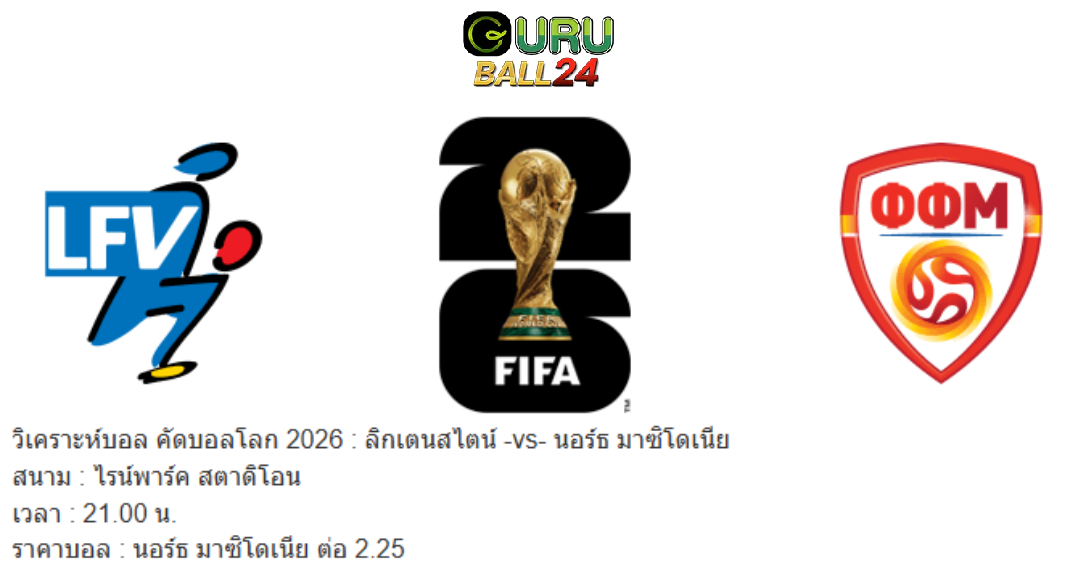 วิเคราะห์บอล ลิกเตนสไตน์ -vs- นอร์ธ มาซิโดเนีย