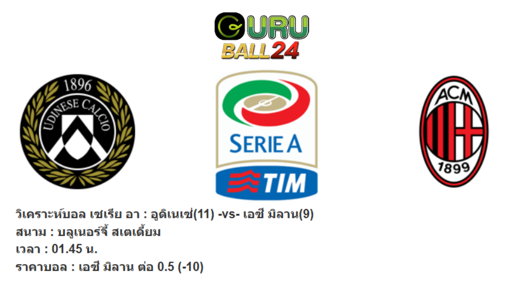 วิเคราะห์บอล เซเรีย อา : อูดิเนเซ่ vs เอซี มิลาน